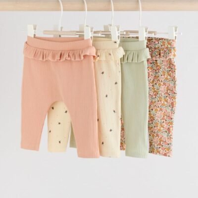 Sage Green/Coral/Ditsy Baby Leggings 4 Pack