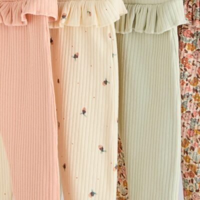 Sage Green/Coral/Ditsy Baby Leggings 4 Pack