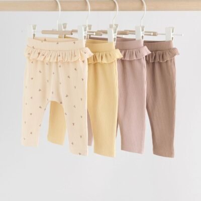 Purple/Yellow/Cream Ditsy Baby Leggings 4 Pack