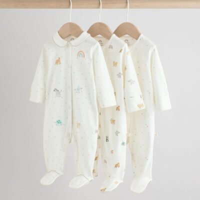 White Ground Sleepsuits 3 Pack