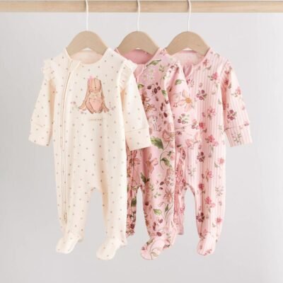 Pink Two Way Zip Sleepsuits 3 Pack