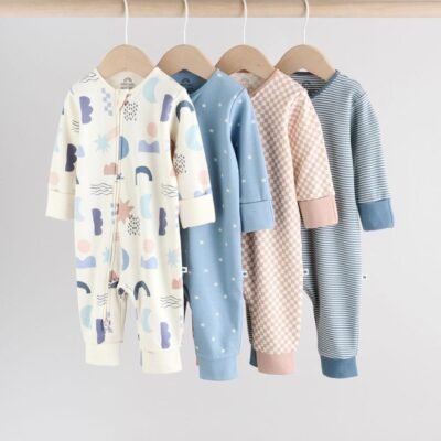 Blue 4 Pack Baby Footless Two Way Zip Sleepsuits 4 Pack