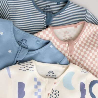 Blue 4 Pack Baby Footless Two Way Zip Sleepsuits 4 Pack