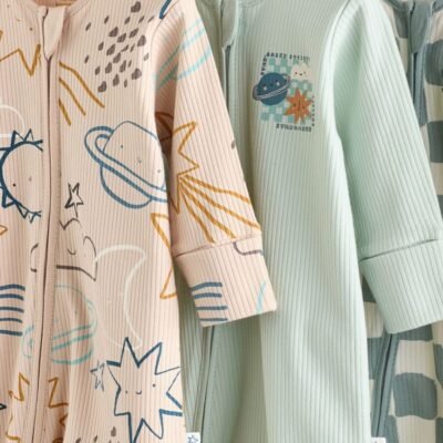 Light Blue 3 pack Baby Two Way Zip Footless Cotton Sleepsuits