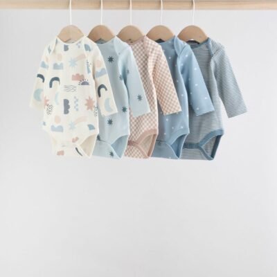 Blue Baby Long Sleeve Bodysuits 5 Pack