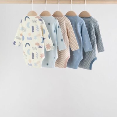Blue Baby Long Sleeve Bodysuits 5 Pack