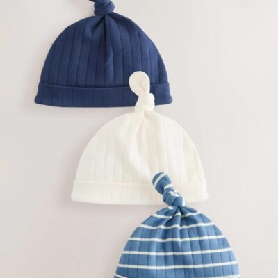 Blue Tie Top 100% Cotton Hats 3 Pack