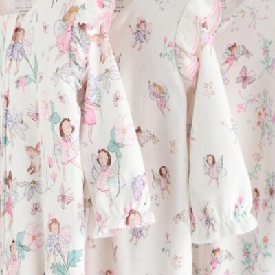 Ecru Fairy Two Way Zip Baby Sleepsuits 3 Pack