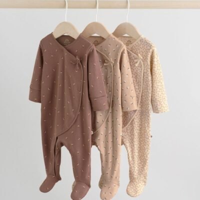 Brown Ditsy Floral Baby Sleepsuits 3 Pack