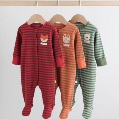 Orange Stripe Baby Sleepsuit