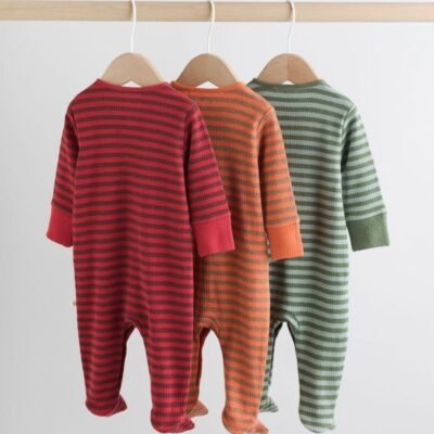 Orange Stripe Baby Sleepsuit