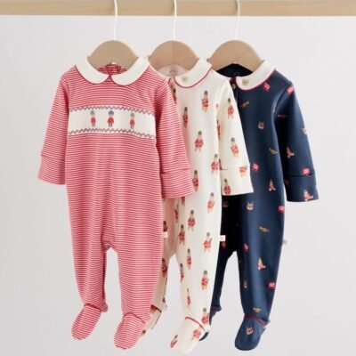 Red Bear Baby Sleepsuits 3 Pack