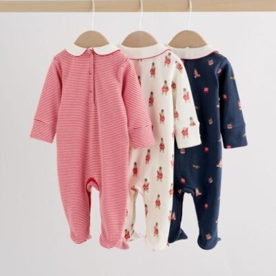 Red Bear Baby Sleepsuits 3 Pack