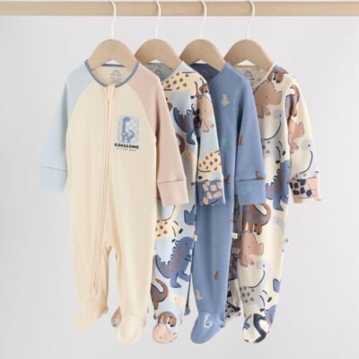 Navy Baby Two Way Zip Sleepsuits 4 Pack