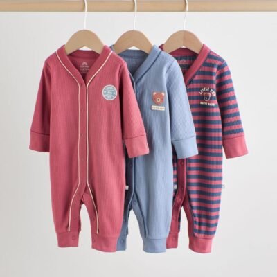 Burgundy Red Baby Sleepsuits 3 Pack