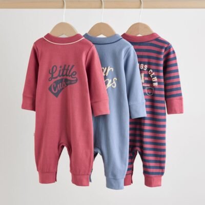 Burgundy Red Baby Sleepsuits 3 Pack