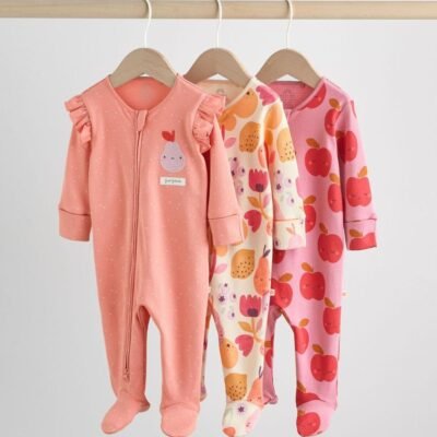Autumn Fruit Two Way Zip Sleepsuits 3 Pack