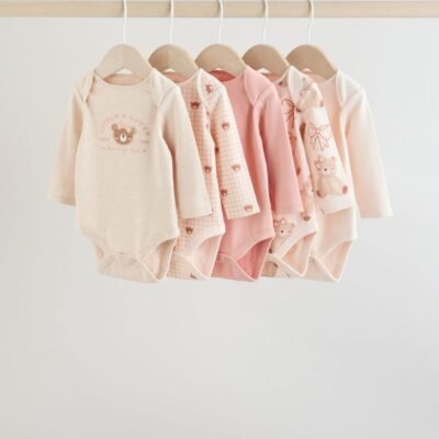 Neutral Bear Long Sleeve Baby Bodysuits 5 Pack