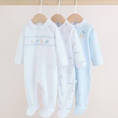 White Baby Sleepsuits 3 Pack