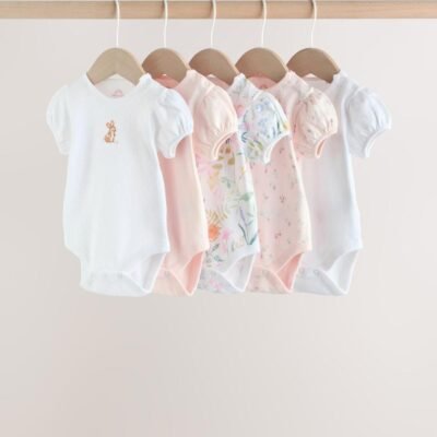 Pink Short Sleeve Baby Bodysuits 5 Pack