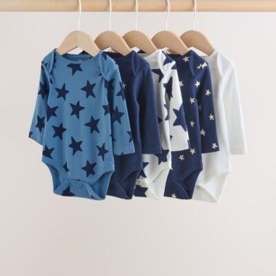 Navy Star Long Sleeve Bodysuits 5 Pack