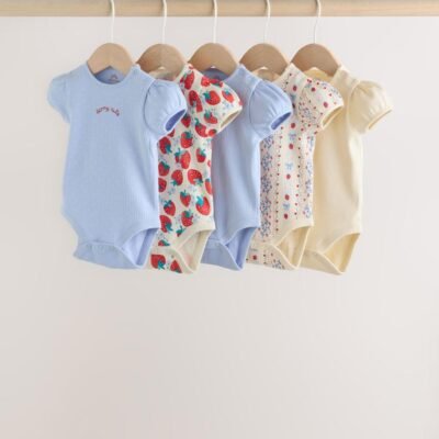 Blue Short Sleeve Baby Bodysuits 5 Pack