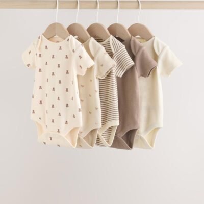 Brown Bear Short Sleeve Baby Bodysuits 5 Pack