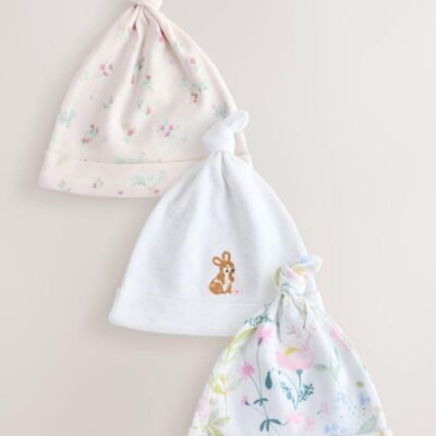 Pink Tie Top Baby Beanie 3 Pack