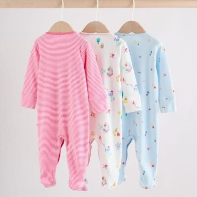 Pink/White/Blue Fruit Baby Sleepsuits 3 Pack