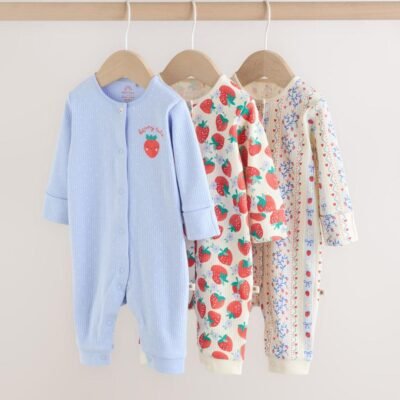 Blue Baby Strawberry Sleepsuit 3 Pack