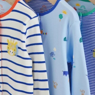 Blue Safari Baby Sleepsuits 3 Pack