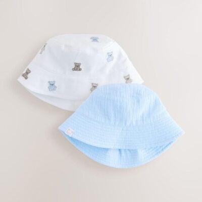 Blue and Bear Embroidered Bucket Hats 2 Pack