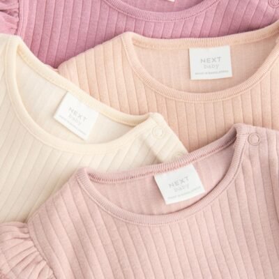 Pink/Cream Baby Long Sleeve Frill Bodysuits 4 Pack