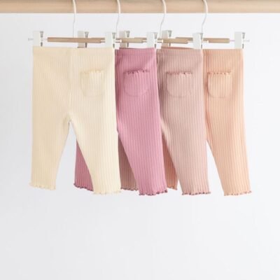Pink Ribbed Baby Leggings 4 Pack