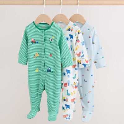 Multi Farm 3 Pack Baby Sleepsuits
