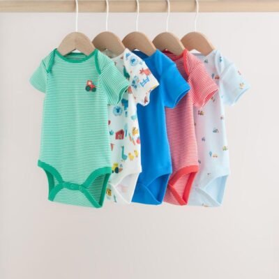 Green Farm 5 Pack Short Sleeve Baby Bodysuits