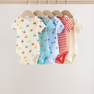 Green Short Sleeve Baby Bodysuits 5 Pack