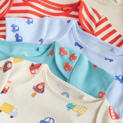 Green Short Sleeve Baby Bodysuits 5 Pack