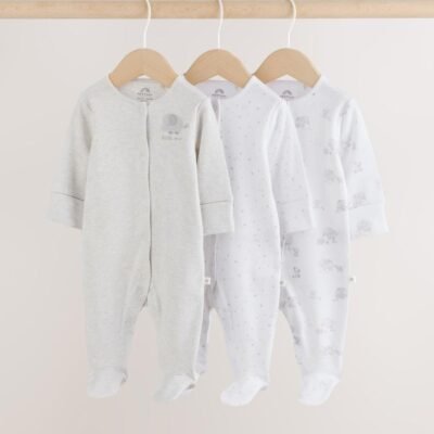Grey Elephant Baby Sleepsuits 3 Pack