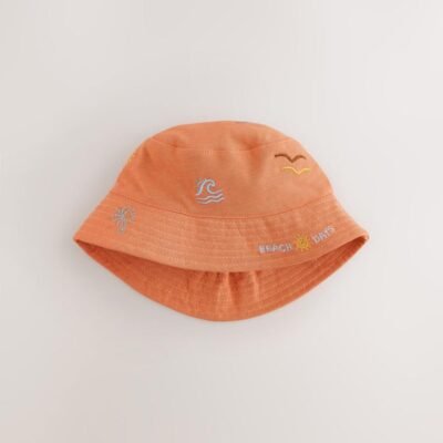 Orange Embroidered and Yellow Tie Dye Baby Bucket Hats 2 Pack