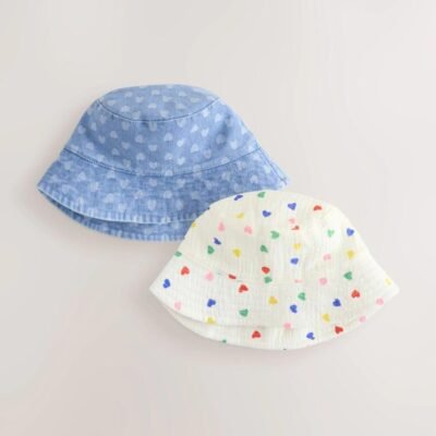White/Blue Baby Bucket Hats 2 Pack