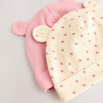 Pink 4 Piece Baby Beanies And Dibble Bibs Set