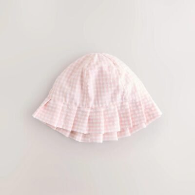 Pink Floral and Gingham Baby Woven Bucket Hats 2 Pack