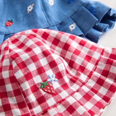 Blue and Red Embroidered Strawberry Baby Bucket Hats 2 Pack