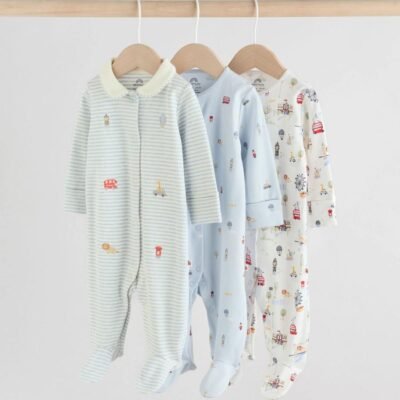 Blue London Baby Sleepsuits 3 Pack