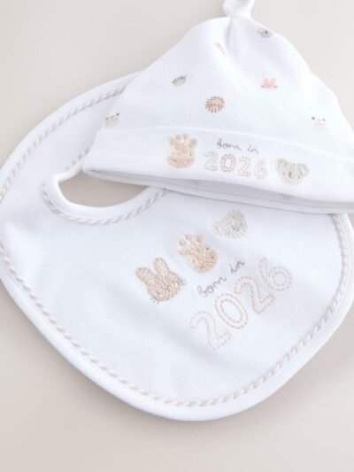 White Baby Sleepsuit and Hat Set