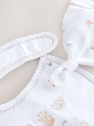 White Baby Sleepsuit and Hat Set