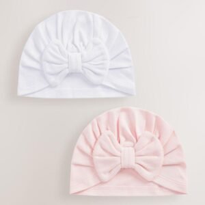 Pink/White Big Bow 2 Pack Baby Turbans