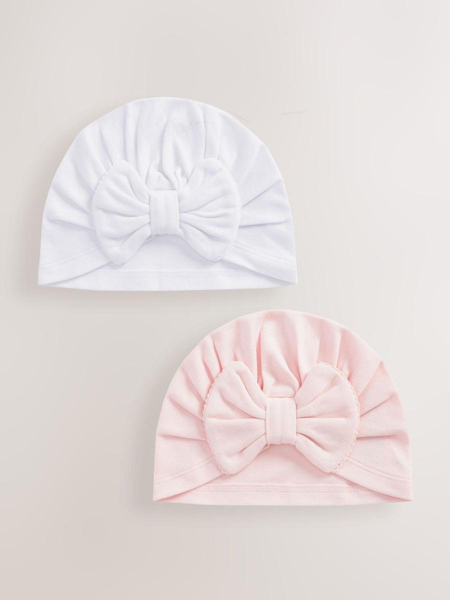 Pink/White Big Bow 2 Pack Baby Turbans