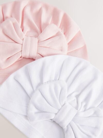Pink/White Big Bow 2 Pack Baby Turbans